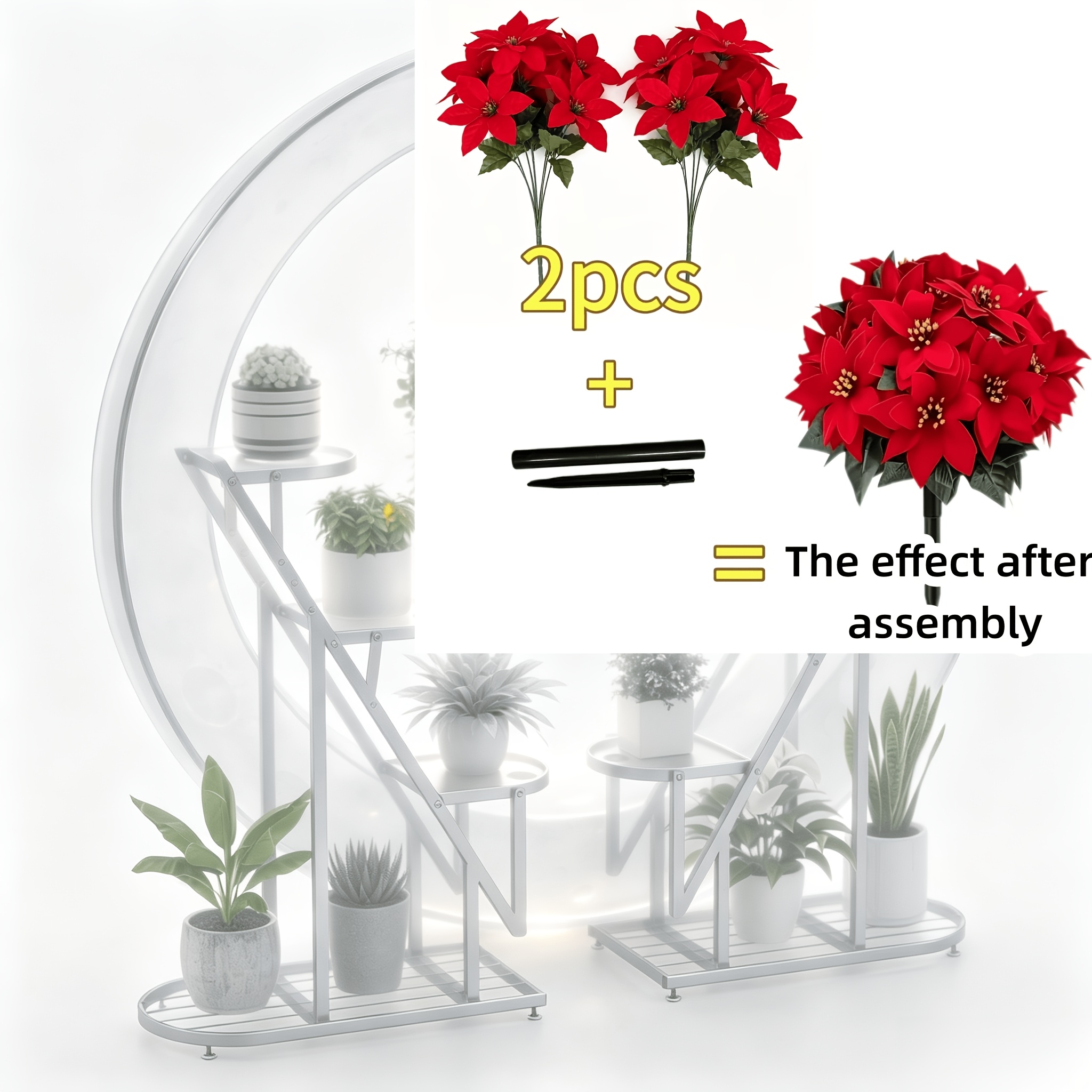 TEMU 2pcs Artificial Red Rose With Ground Plug, Floral Decoration, Plastic Green Plant, For Holiday Decor - Plastic Christmas Flowers, Suitable For