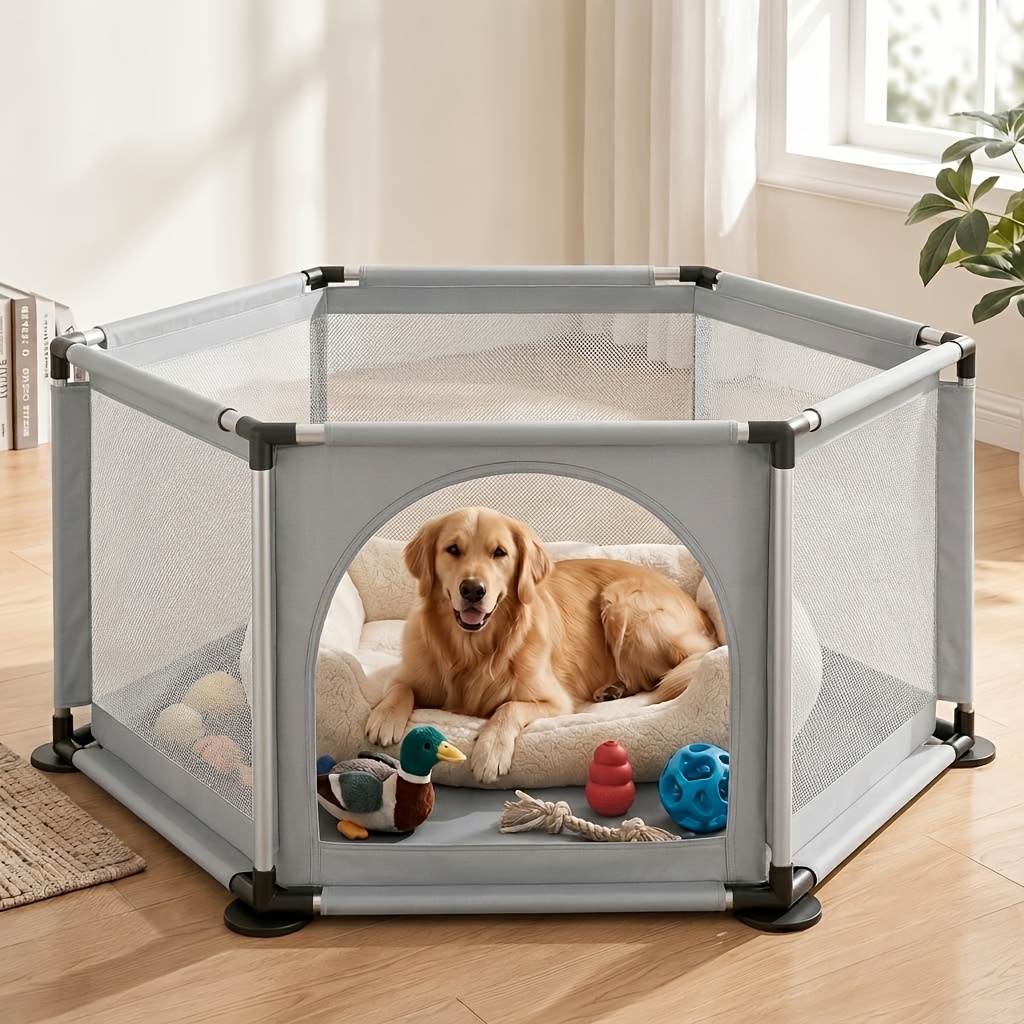 TEMU Dog Playpen, Dog Kennel With Door, Dog Fence, Raised Dog House, Easy To Assemble Pet Fence, Sturdy Fabric Dog Cage, Spacious Pet Enclosure,