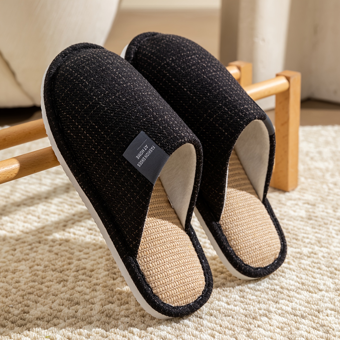 TEMU Unisex Home Slippers For Spring And Autumn, Indoor Soft-sole Breathable Comfortable Slip- Shoes For Men, Lightweight Flat Floor Shoes