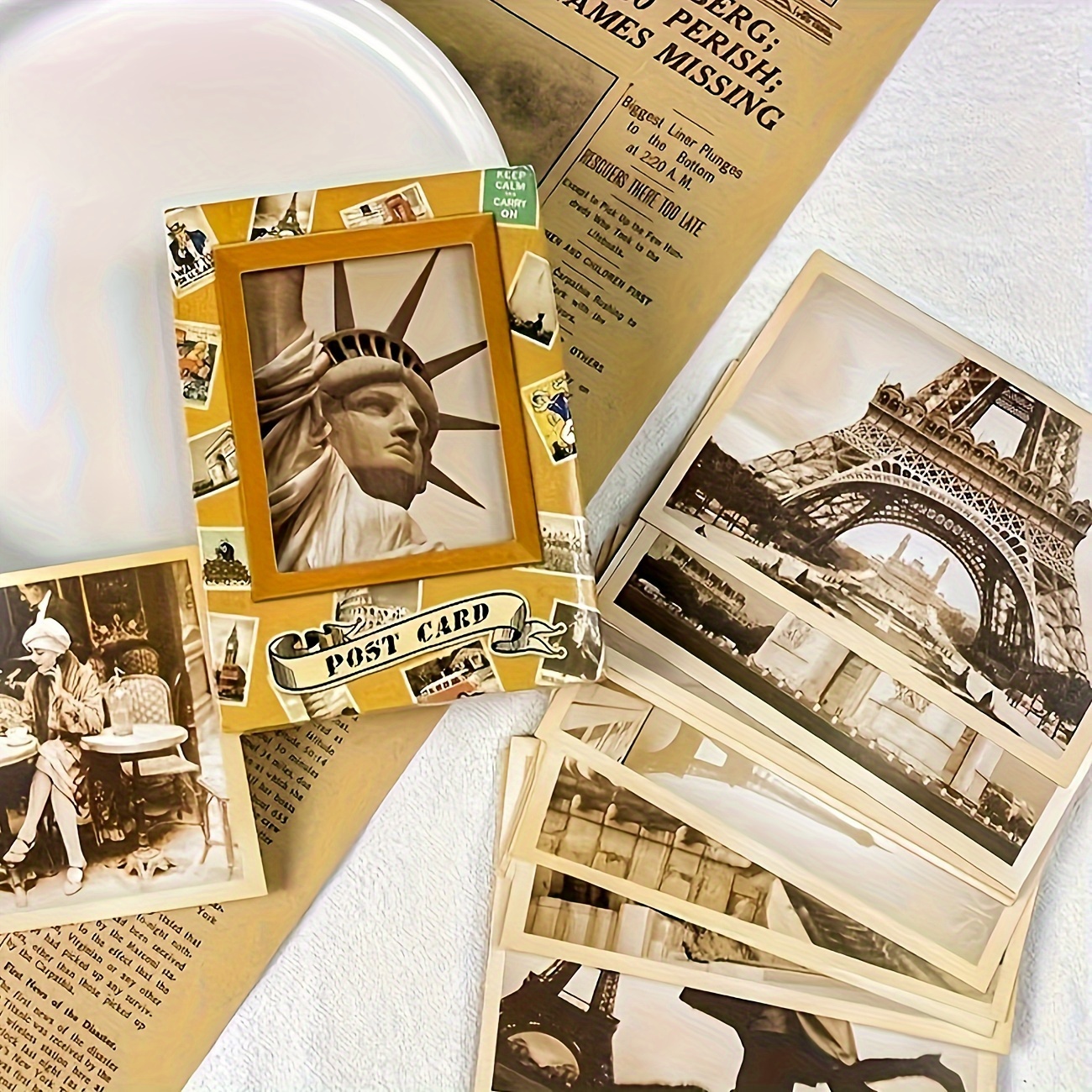 

32-piece Vintage Travel Postcard Set - Retro Old-world Designs, Perfect For Collectors & Scrapbooking
