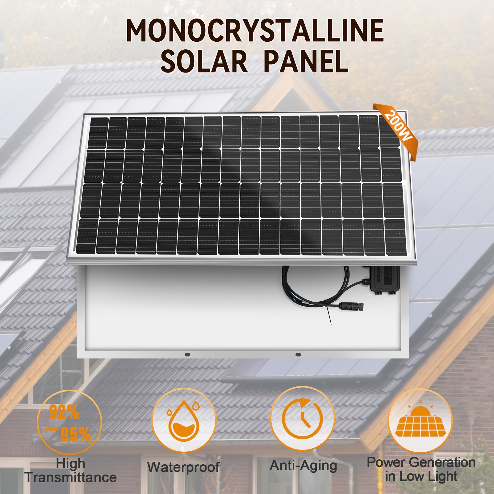 

200w High-efficiency Monocrystalline Solar Panel, 24% With Hidden Technology - & Anti-aging, Power Generation For Home, Rv, Boat, Roof, & Off-grid Use