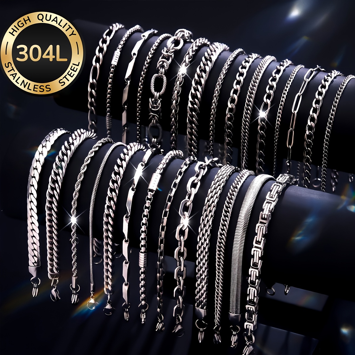 TEMU 13pcs Set (random) Of 304l High-quality 304l Stainless Steel Bracelet, Waterproof And , Suitable For Men To Wear. Men's Jewelry Set, Fashionable