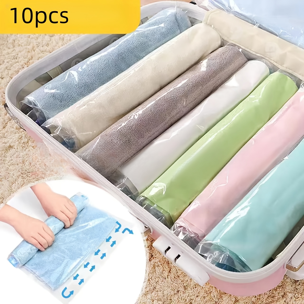 

10pcs (large, Medium, Small) Bags Without Pump - Space Saver Bags - No Vacuum Or Pump Needed For Travel - Hand Roll Vacuum Bags Without Pump Hand Roll Travel Bags For Classification Storage