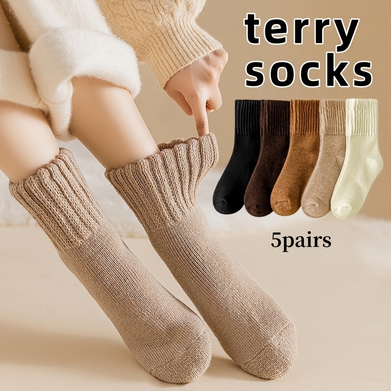 TEMU 5/3 Pairs Random Women's Thick Warm Socks, Solid Color Loose Slouchy Socks, Thermal Lined Thermal Socks For Autumn/winter, Soft & Comfortable,