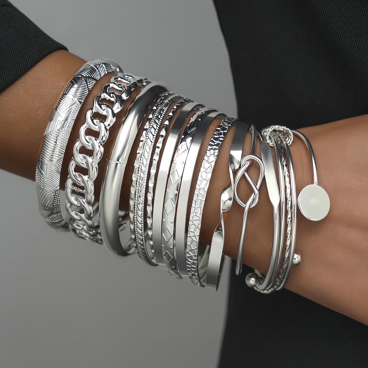 TEMU 15pcs Women's Fashion Bracelet Set - Stylish, Minimalist, Elegant, Luxurious, High-quality Wide Hollow Chain Knotted Round Twisted Bracelets.