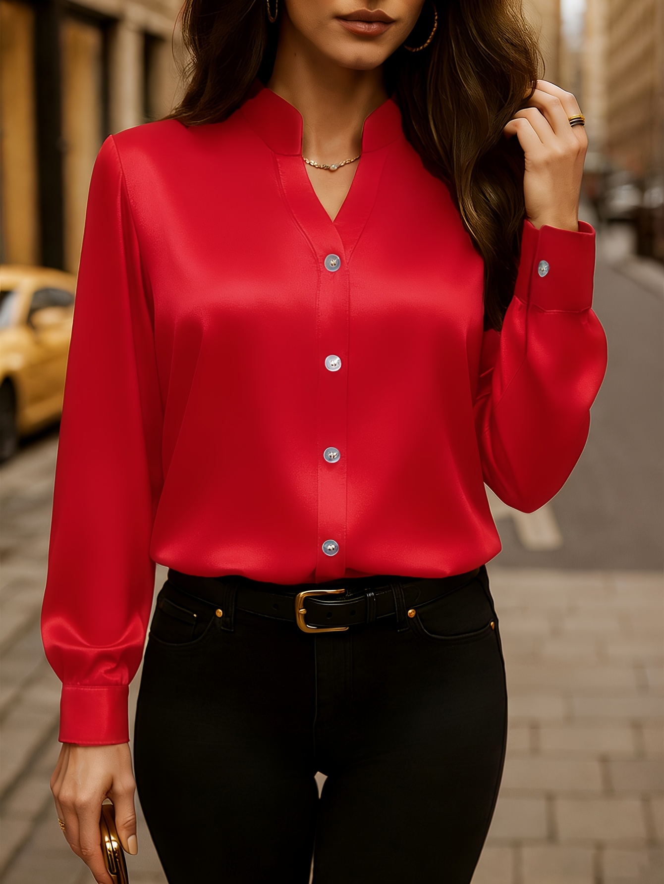 chinese dress ladies Embrace The Joy Red Satin Blouse – Shop the Mint main image 0