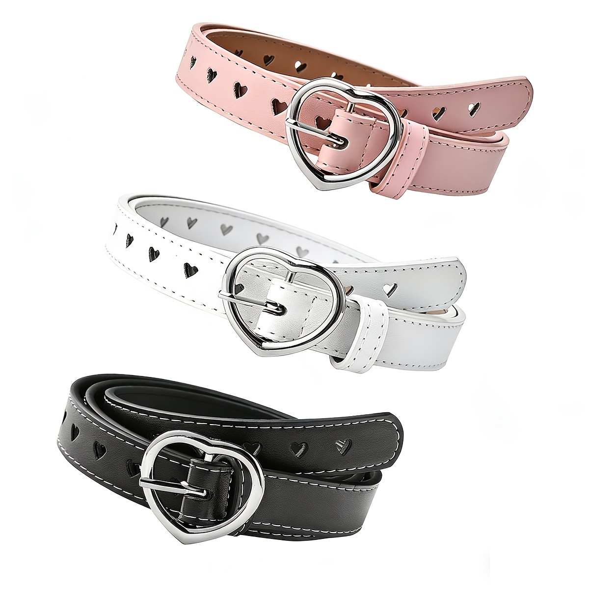 E-shop 3er-Pack herzförmige, hohle Taillenbänder, einfach und vielseitig für Alltagsoutfits, geeignet für verschiedene Kleider-Accessoires
