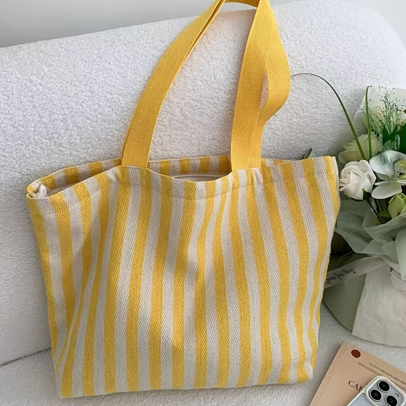 TEMU 1 pièce Grand sac fourre-tout rétro à rayures - Convient pour le shopping, les | Sac cabas à fermeture éclair avec grande | Fourre-tout pour