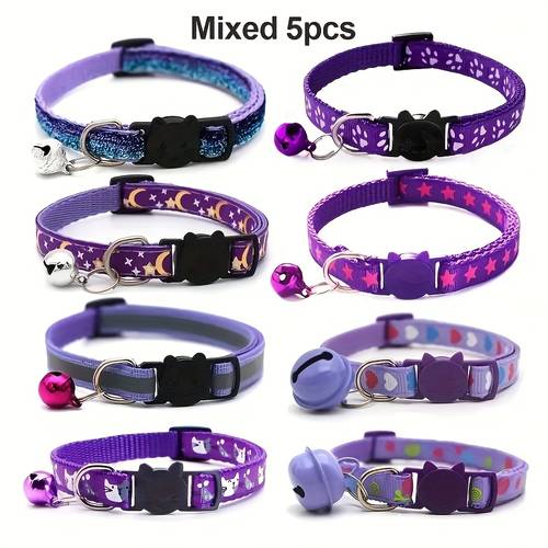5 pack breakaway cat collars collar release bell pp plastic pet id collars for kittens small dogs random color pattern for cat licenses id tags