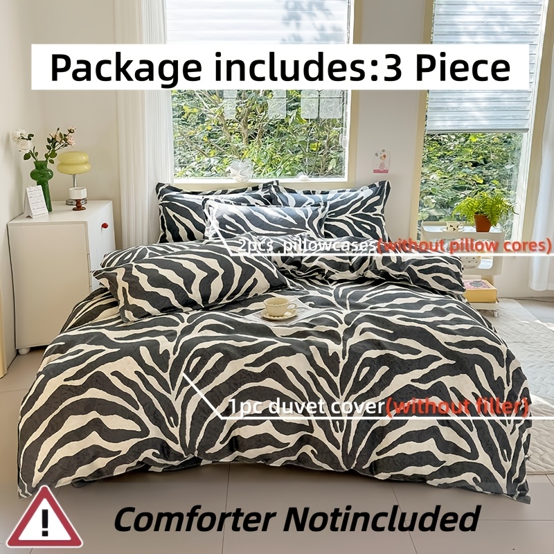 TEMU 3pcs Minimalist Black And White Zebra Print Duvet Cover Set, Includes 1 Duvet Cover + 2 Pillowcases, No Filler