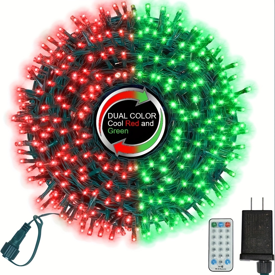 

500 Led String Lights Outdoor, 16 Modes Plug In Twinkle Fairy Lights For Bedroom, 46ft 500led Christmas Lights Cluster Lights Outdoor Green-red-