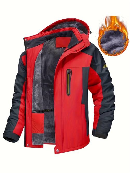 2025 autumn winter mens heavy thickened top fleece hooded cold proof warm outdoor sports ski windproof jacket padded jacket embroidery logo coat removable hood zipper cardigan hook and loop windproof cuffs home outdoor dual wear
