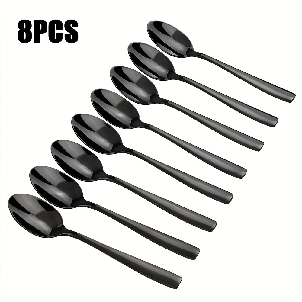 TEMU 8/16pcs Set Of Black Silverware, Stainless Handle, Coffee Stirrer Spoon