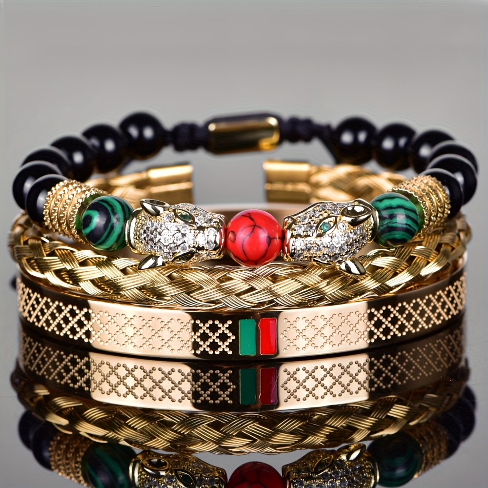 8mm bead cz double leopard head hand woven red - Temu