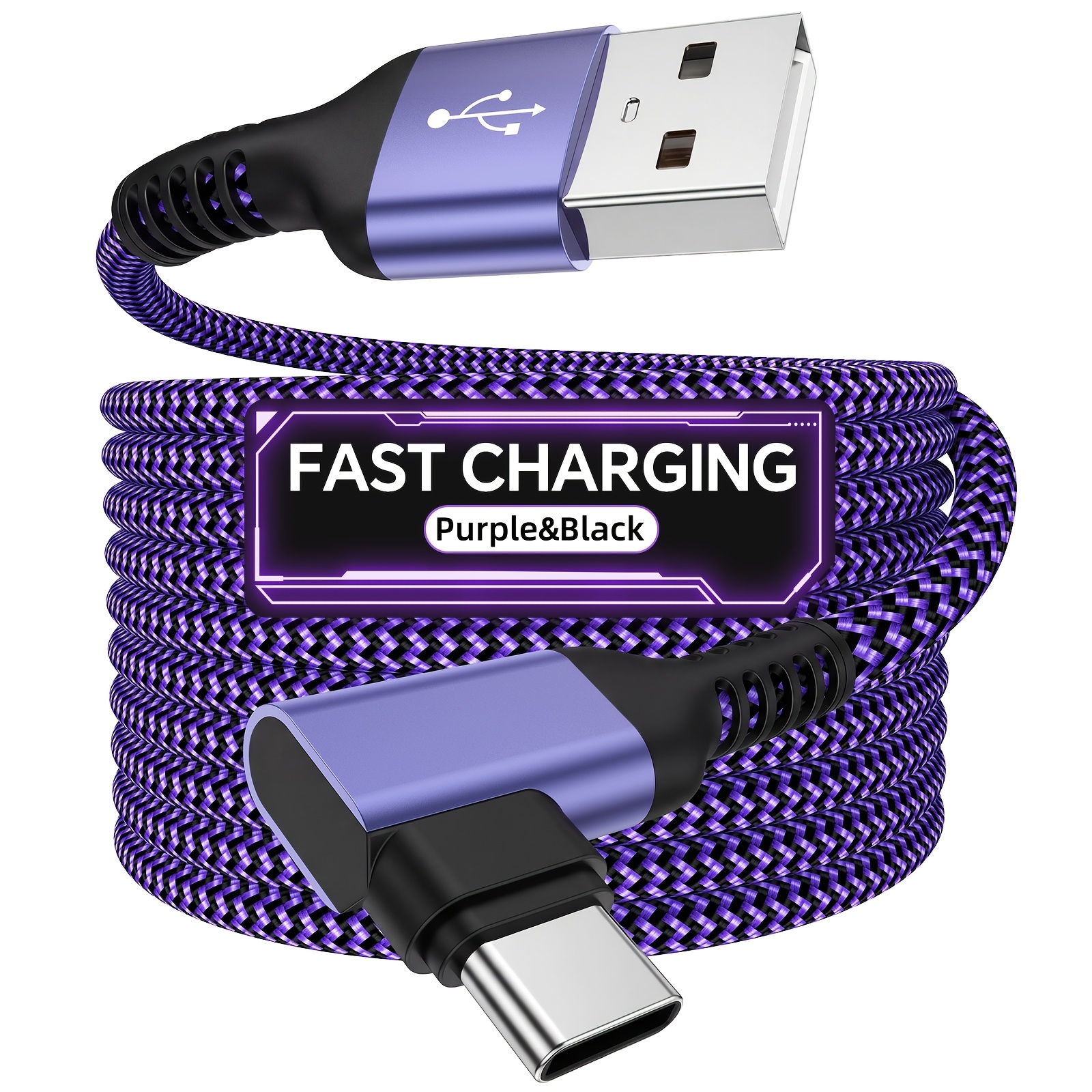 TEMU Right Angle Fast Charging Cable Durable 90° Nylon Braided Usb-type C For Iphone 15 16 17 Series Mobile Phone Charging For Computers, Tablets Etc