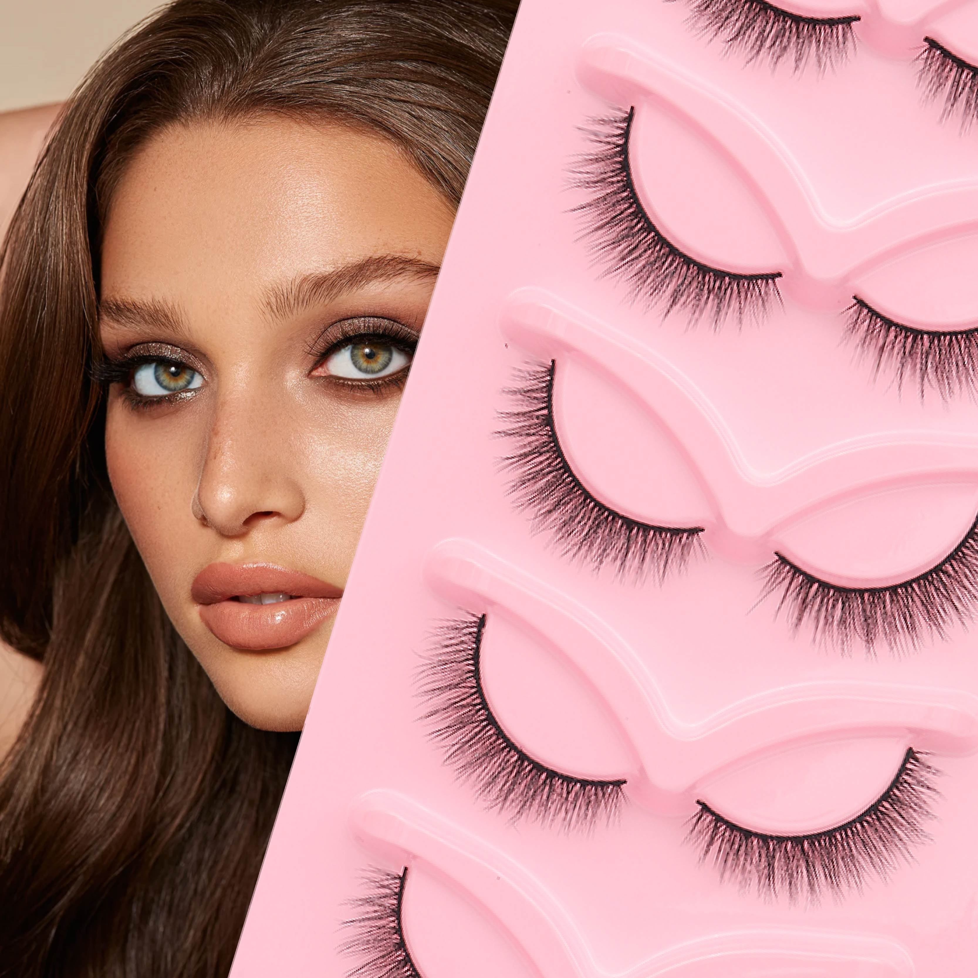 

5 Pairs Fluffy Cat Eye False Eyelashes - Natural Look Faux Mink Lashes For Beginners, Versatile Styles B/c/d , 10-15mm Length