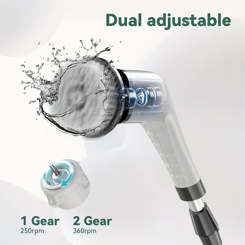 9 in 1 electric convenient rotating cleaning brush wireless shower brush interchangeable brush heads adjustable telescopic handle with a 2 speed electric cleaning brush suitable for floors bathrooms bathtubs tiles kitchens occasions like valentines day birthdays and more details 2
