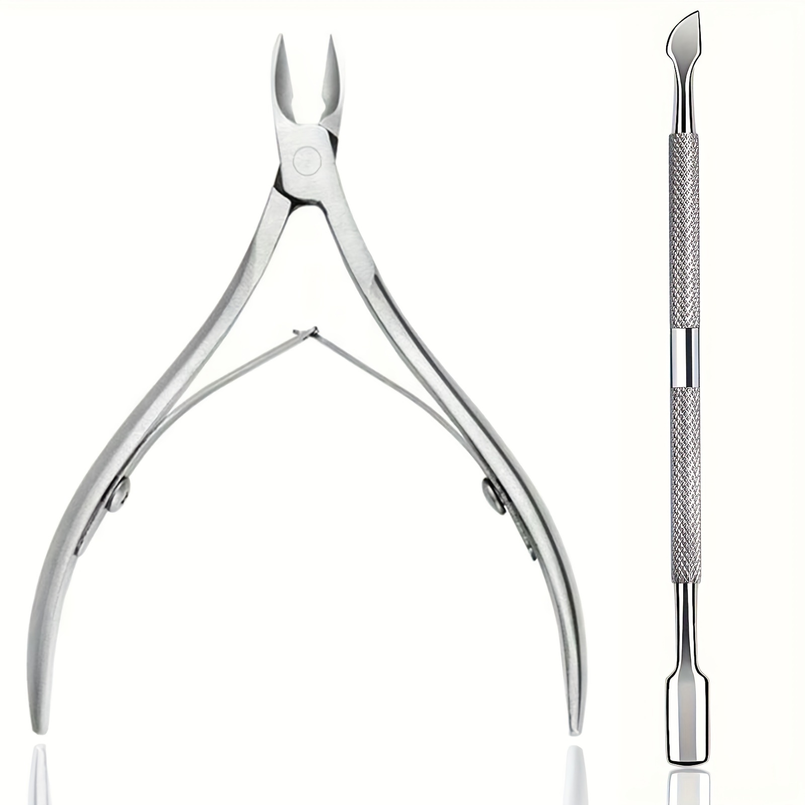 

2-piece Set, Stainless Steel Cuticle Nipper And Pusher, Classic Silver Nail And Toenail Grooming Tools, Dead Skin Trimmer And Remover Kit, Manicure And Pedicure Essentials