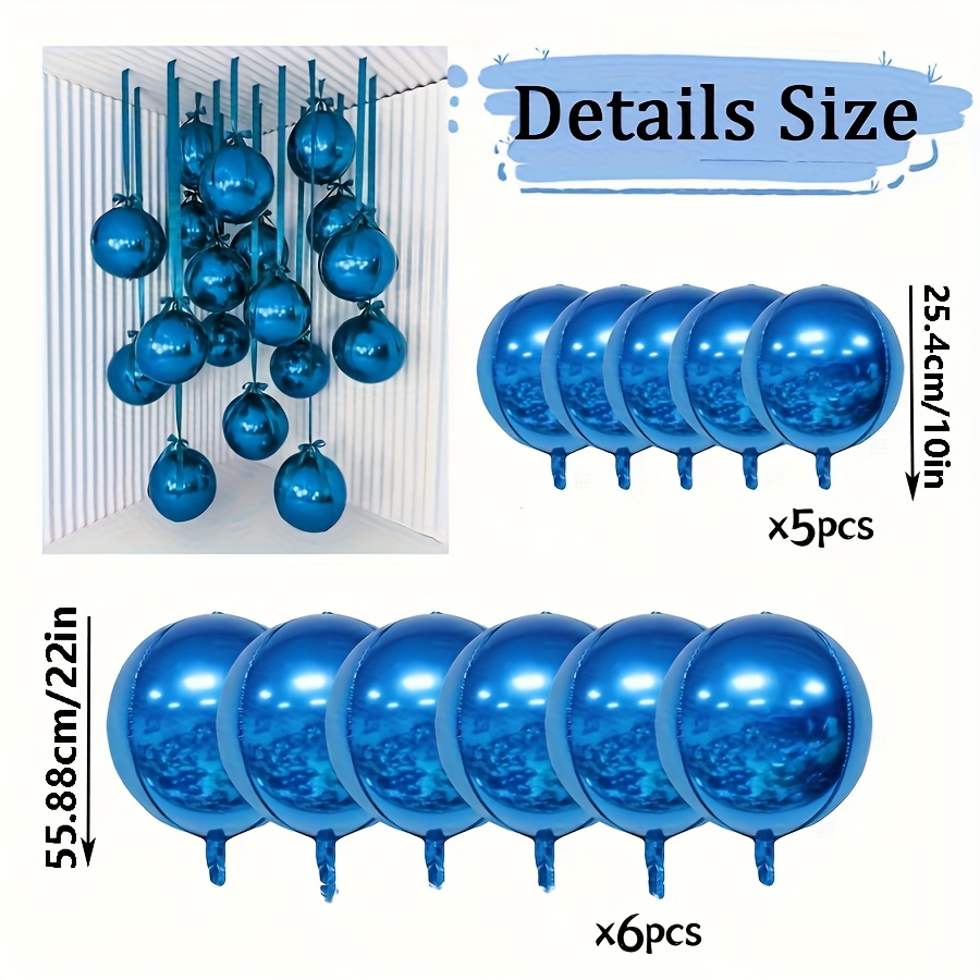 Image of 11 Large Round Blue 4d Foil Balloons And Large Metallic Balloons Are Suitable For Decorating Weddings, Birthdays, Anniversaries, Bridal Gift Parties, Showers, Holiday Events, And Party Supplies