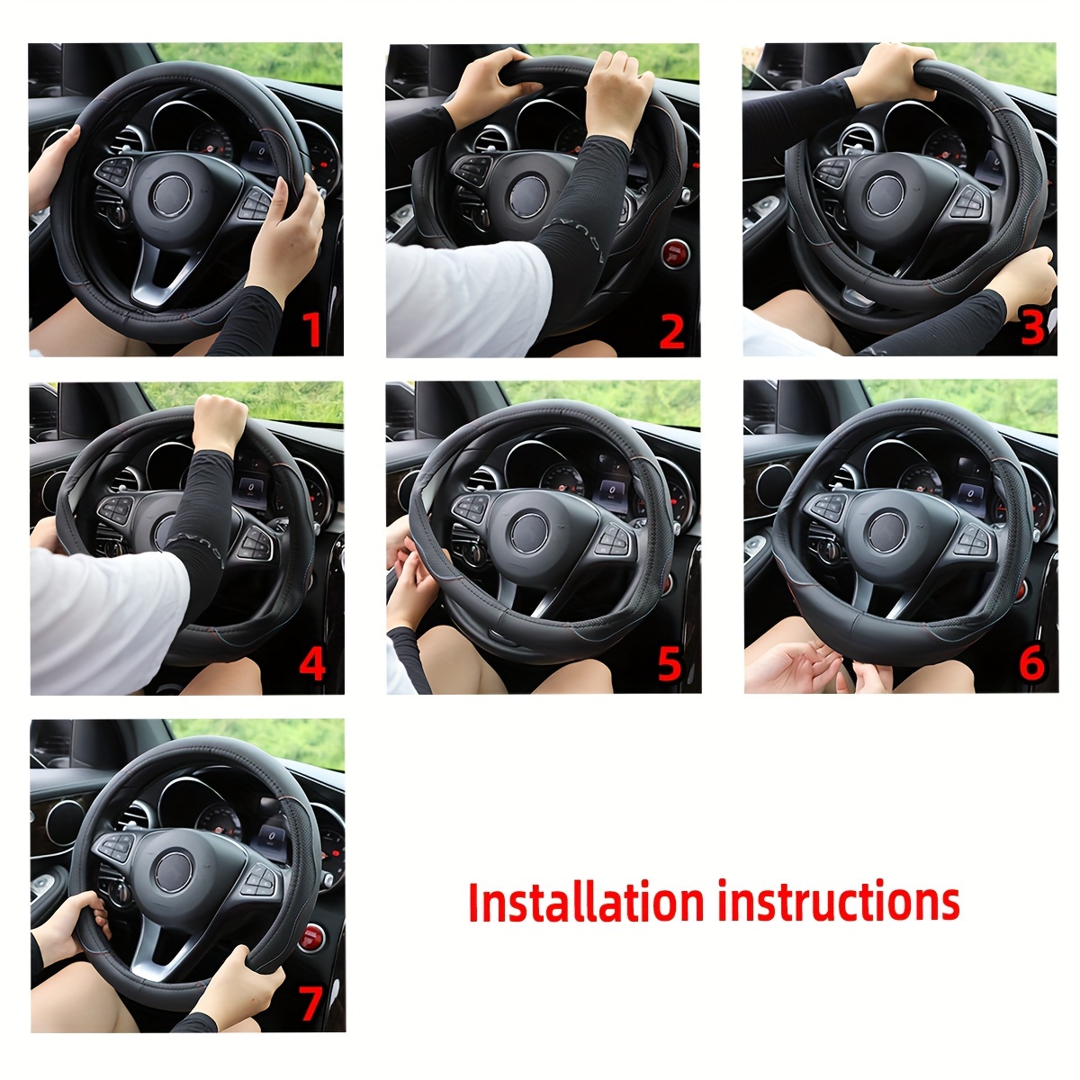 1 Artificial Sheepskin PU Leather Textured 3D Design Sports Car Steering Wheel Cover, Suitable for 14.5-15 Inch (37-38cm) Vehicles