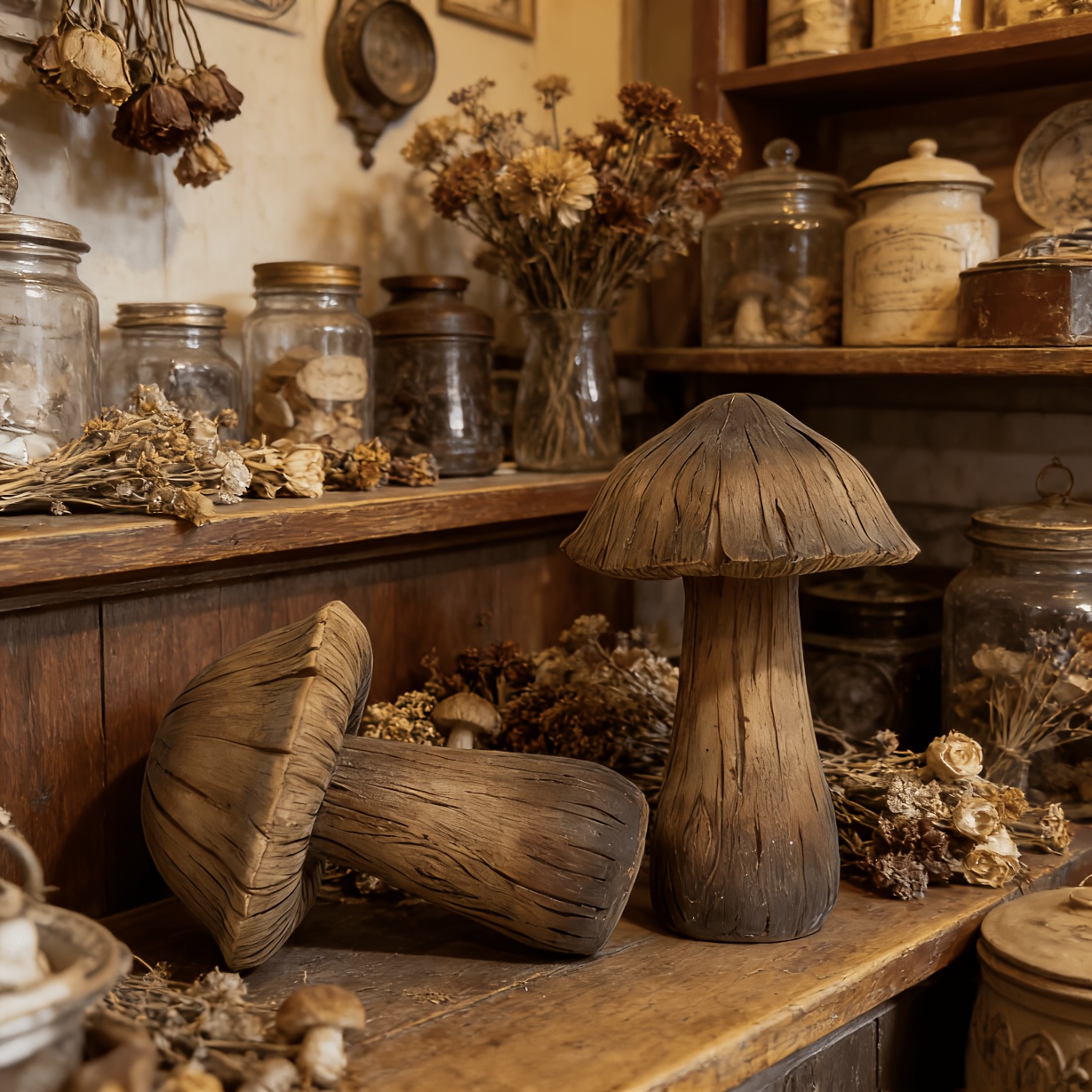 TEMU Rustic Vintage Resin Mushroom Ornament Suitable For Home & Garden Decor, Wood Grain Distressed Mushroom Tabletop Statue, /ceiling Display For