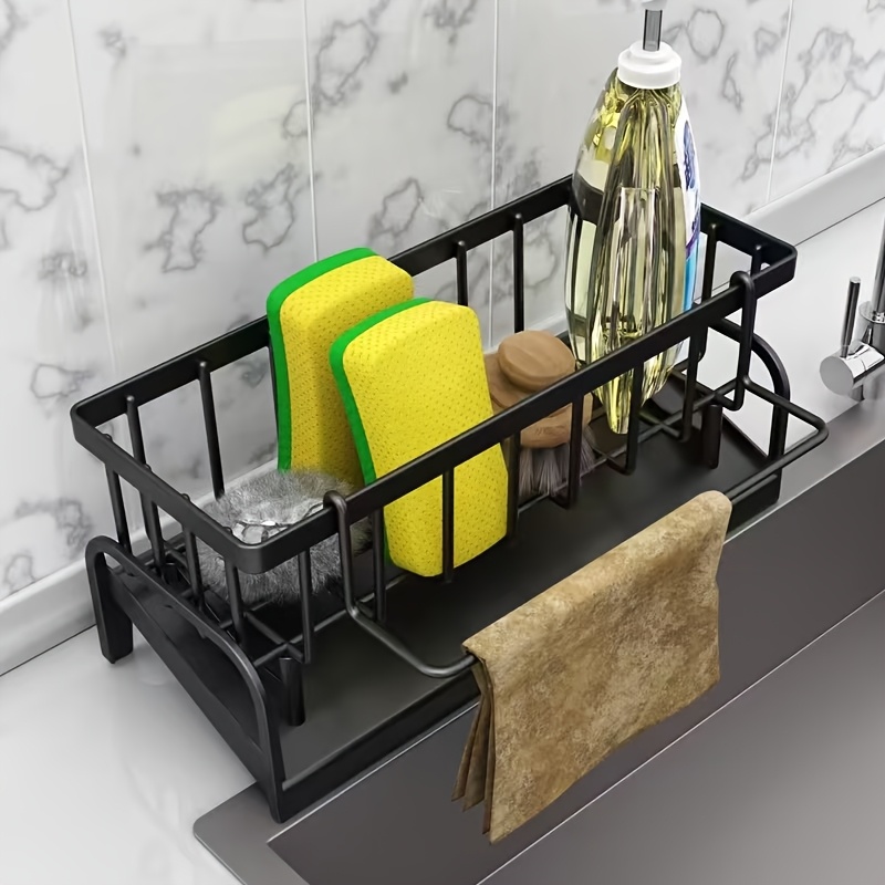 1pc, Kitchen Sponge Holder, Vegetable Washing Basin Sponge Rack, Kitchen Sink Organizer, Sponge And Soap Holder, Rags Rack, Countertop Plastic Drain Rack