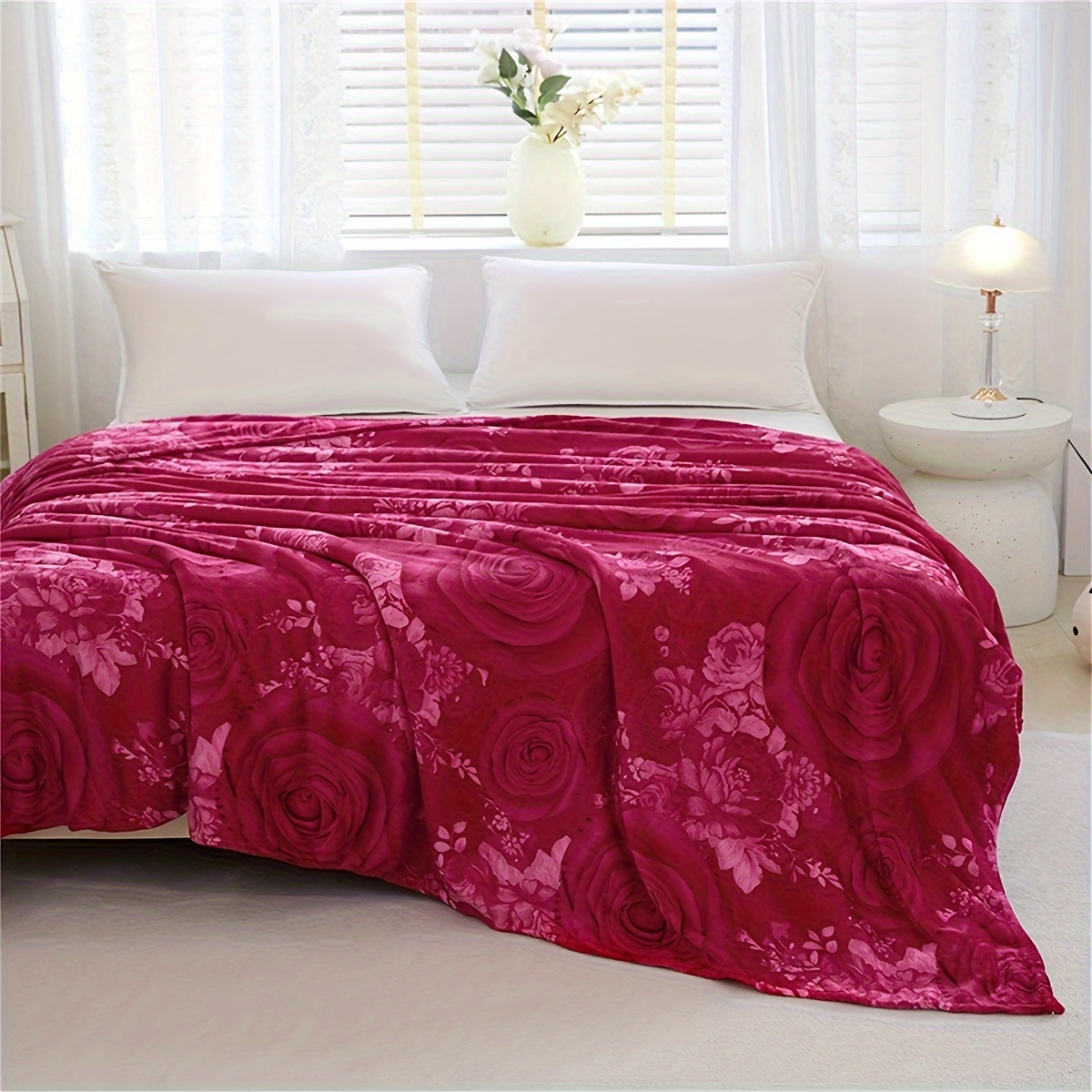 contemporary style soft warm knitted floral blanket with   design   multipurpose polyester bed blanket machine washable flower pattern with embellished features details 7