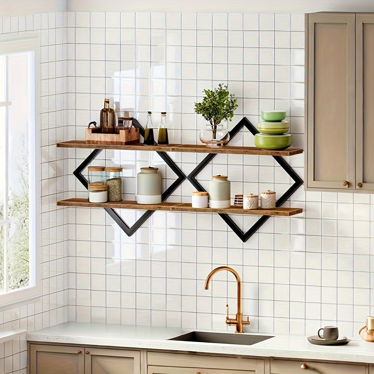 TEMU Set Of 2 Wall Mounted Wooden Shelves | Two-tier Hanging Shelves, Retro Country Style Double-layer Wall Storage Rack, Suitable For Room Types