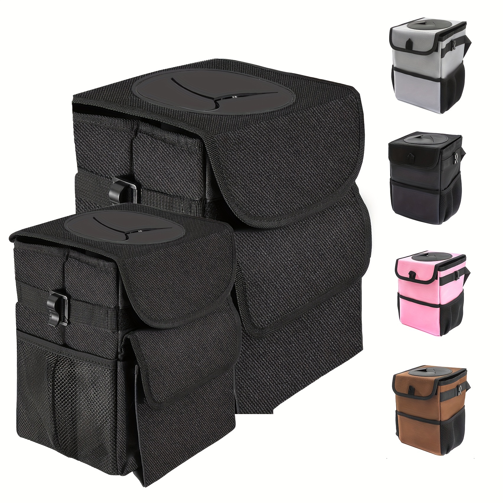 

2 Packs Trash Can With Lid And Storage Pockets -100% Leak-proof Organizer, Waterproof Garbage Can, Waterproof Collapsible Storage Box With Solid Structural Support, Perfect Colorful Box Package