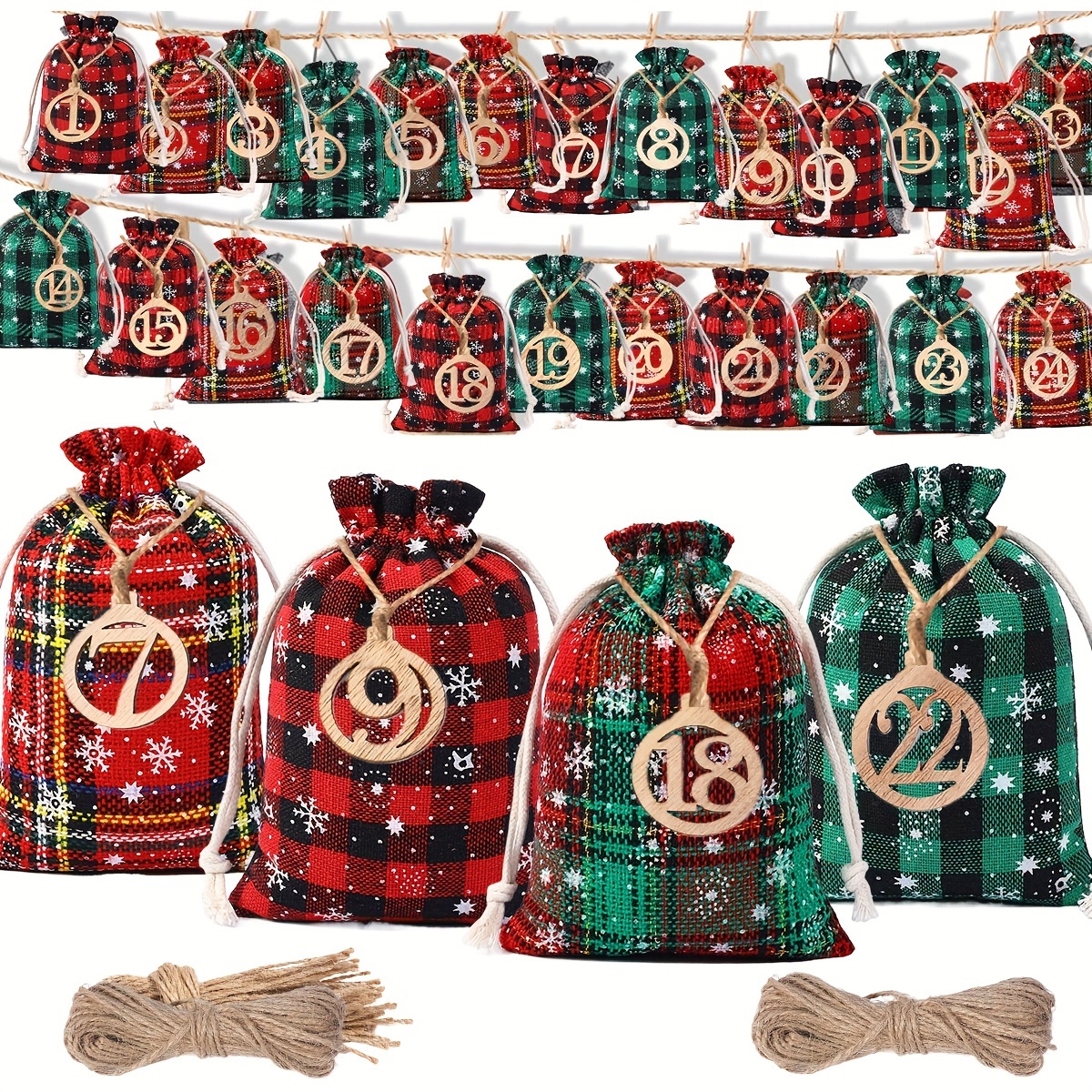 

24pcs Christmas Burlap Set Drawstring - , For Diy &