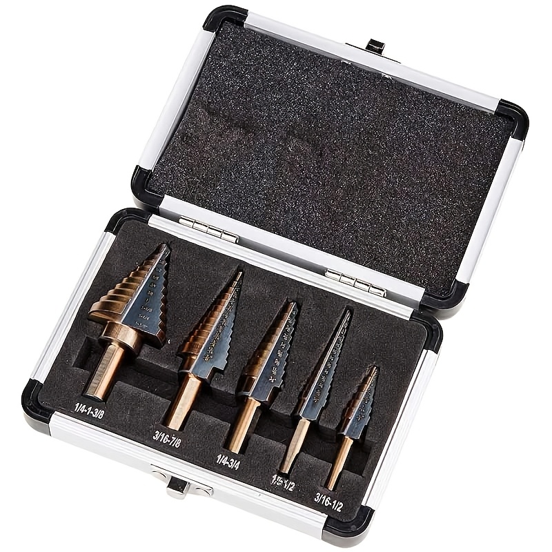TEMU 5pcs Hss Cobalt Step Drill Bit Set, Multi-hole 50 Size Cobalt Titanium Tapered Drill Bit Core, Aluminum Housing