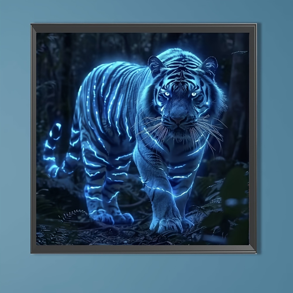 

5d Diy Diamond Painting Kit Glowing Tiger Full Drill Round Diamond Embroidery Mosaic Art Animal Theme Canvas Home Decor Gift For Beginners, 50x50cm