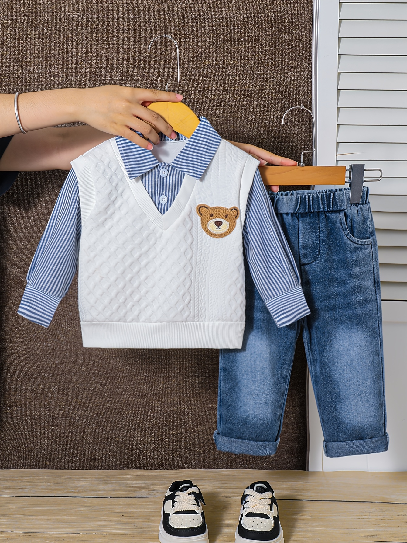 2pcs baby boy denim jeans set striped   neck long sleeve comfortable and versatile for fall winter for outdoor Product details 6