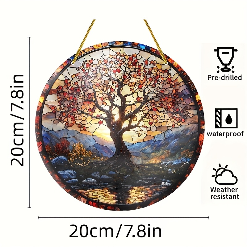 TEMU 2D Flat - Acryl Sonnenfänger mit einem 2D-Flächen-Herbstbaum-Motiv, ideal zur Verbesserung von Fenstern, Innenräumen, Gärten und Veranden von