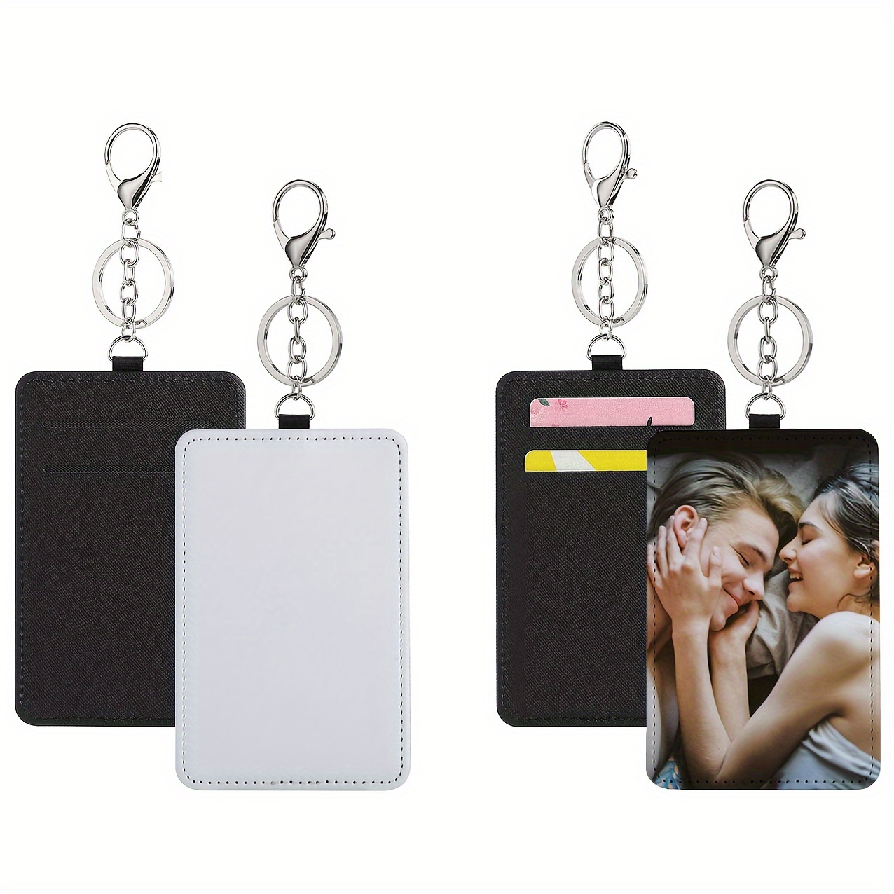 

5 Pack Leather Card Holder Keychains With Custom Photo Sublimation - Personalized Pu Leather Luggage Tag Keyring, Heat Press Blank Card Case, Uncharged, By Joiit