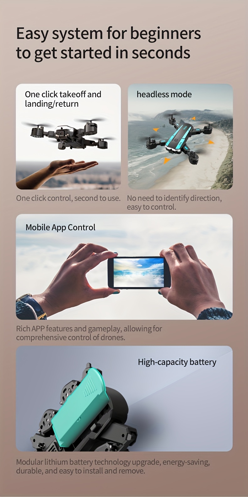 T6 Beginner Drone with Dual Cameras - Easy One-Key Takeoff/Landing, 540° Intelligent Obstacle Avoidance, Gesture Recognition, Smart Hovering, Wi-Fi Connectivity, USB Rechargeable, Durable ABS Body - Ideal Gift for Christmas, Halloween, Birthdays
