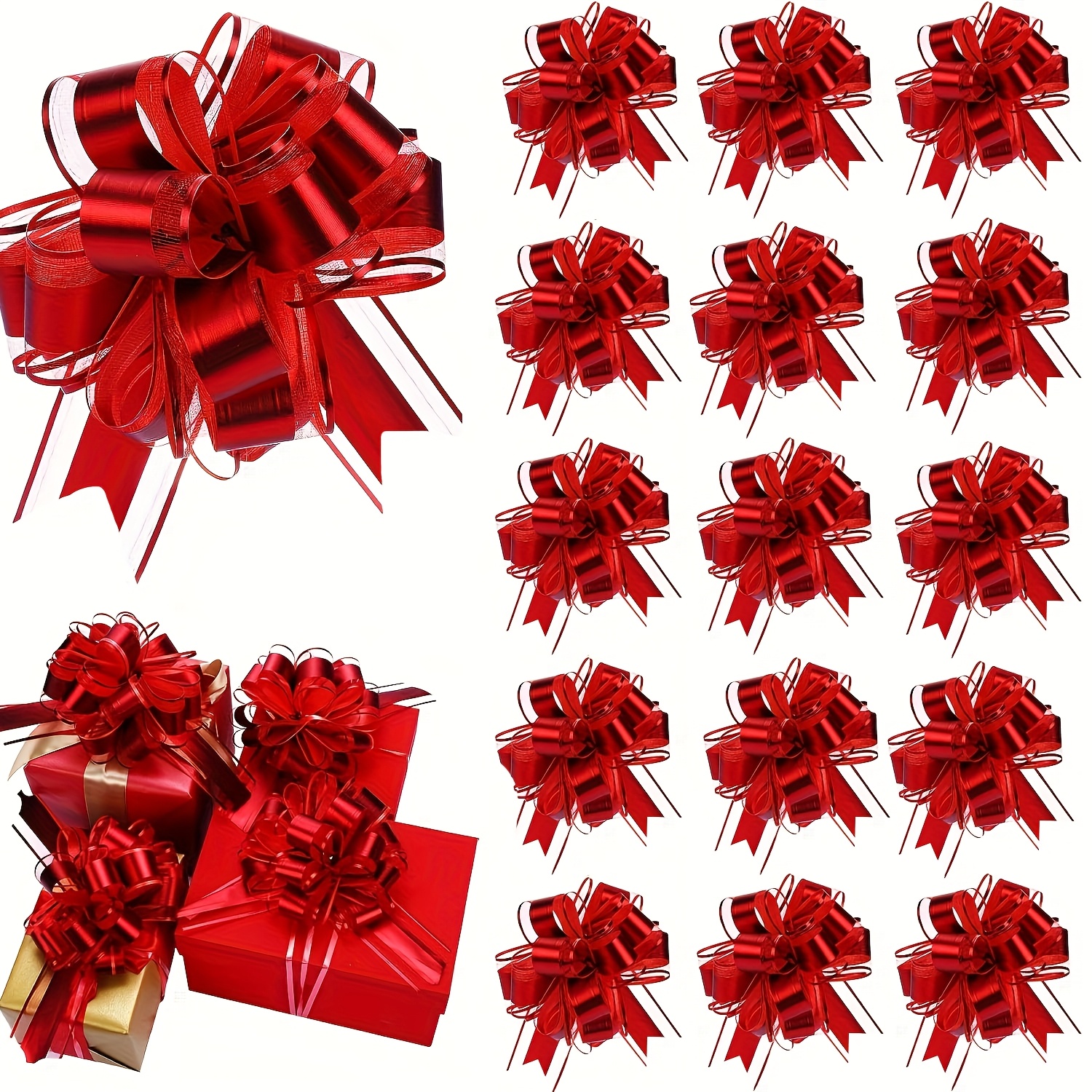 TEMU 12 pezzi di fiocchi a strappo da 6 pollici per confezioni regalo, fiocchi a strappo per Natale, matrimonio, cesti regalo, San, accessori