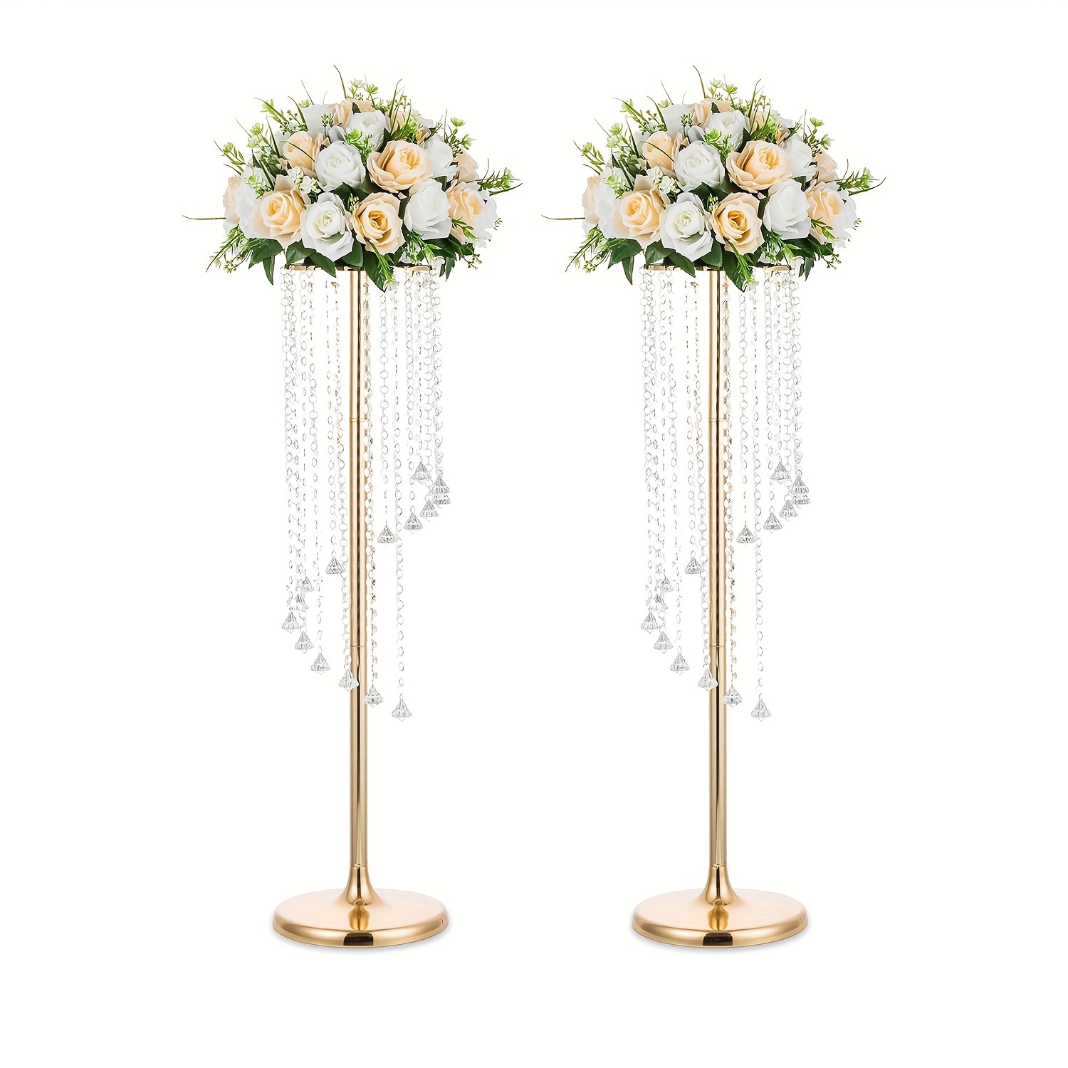 TEMU 2pcs 35.4inch Tall Wedding Centerpieces Golden Vases Vase Metal Flowers Stand For Party Tables Decorations - Elegant Bulk Weddings Decoration