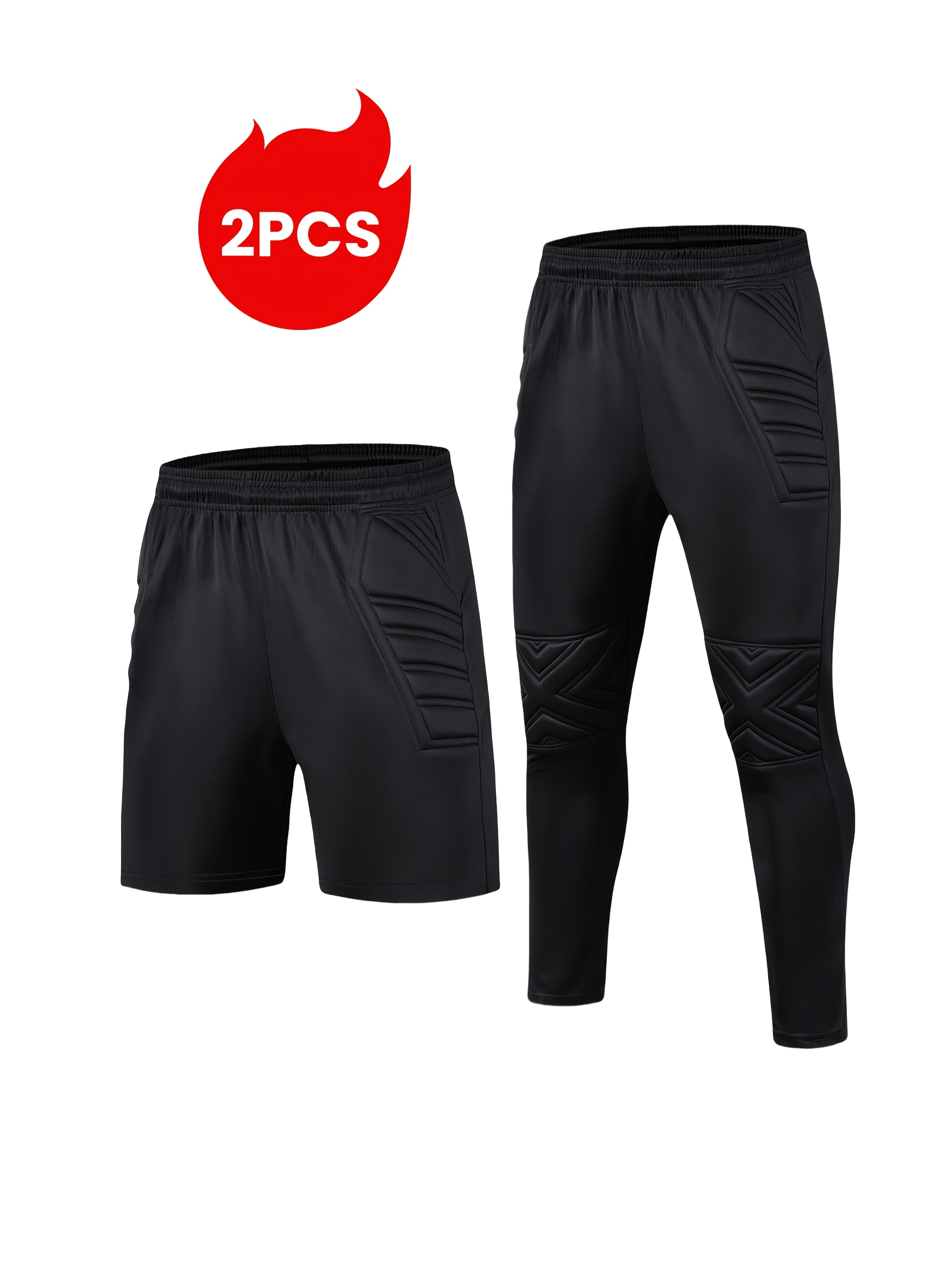 2pcs mens soccer goalkeeper shorts pants training and match activity with protective sponge elastic waistband