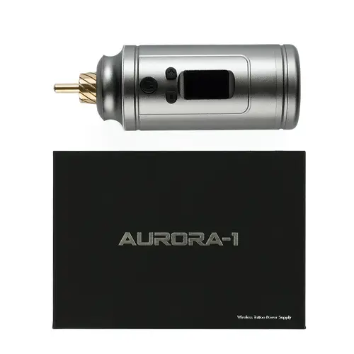 1pc aurora wireless tattoo power supply sleek aluminum alloy 1500mah rechargeable battery with short circuit protection fast type c charging oled display rca interface timing function professional enthusiasts