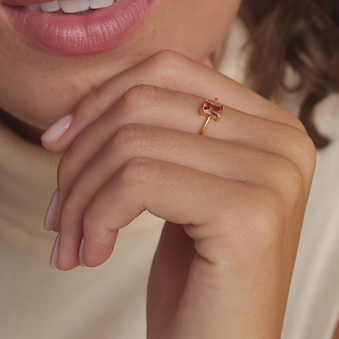 Copper Ring with Pink CZ Minimalist for Men and Women