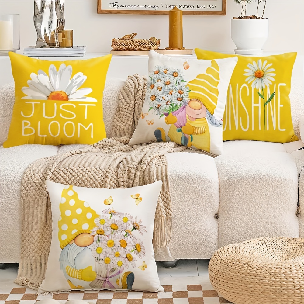 4pcs Outdoor Throw Pillow Covers Farmhouse Decor with Daisy, Zipper  Closure Cushion Cases for Patio, Couch, Sofa Machine Washable Ye