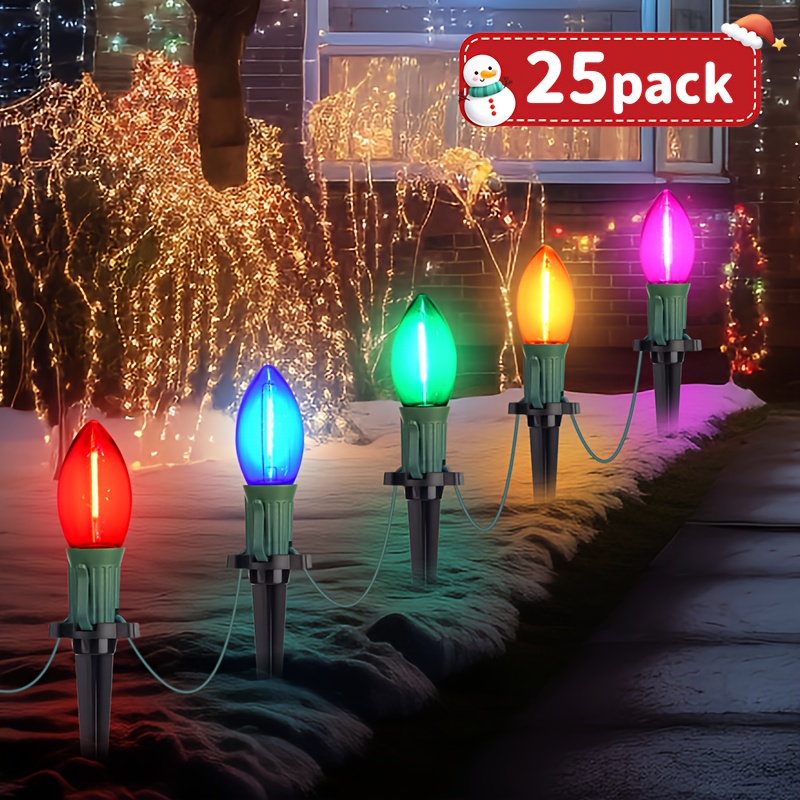 TEMU 38-foot C9 Christmas Led Pathway Lights Designed For Outdoor Walkways, Featuring A 25-pack Of Multicolored C9 Stake Lights That Are, Perfect For