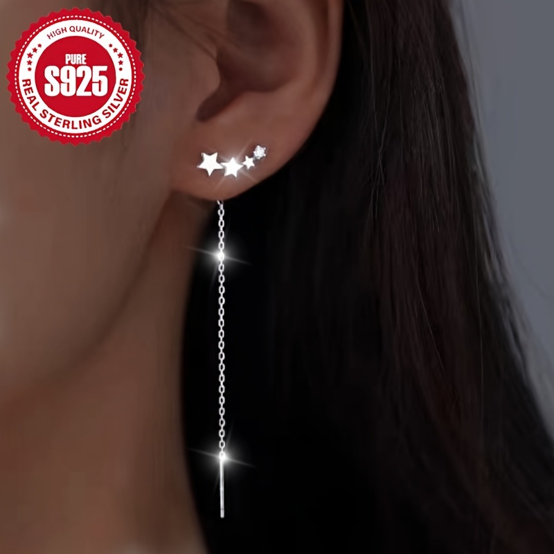 

Elegant Simple Star Drop & Dangle Earrings In 925 Sterling Silver - Hypoallergenic Long Tassel Ear Threads For Women, Daily And Gift Occasions, Thanksgiving Perfect - No Plating, 1.5g