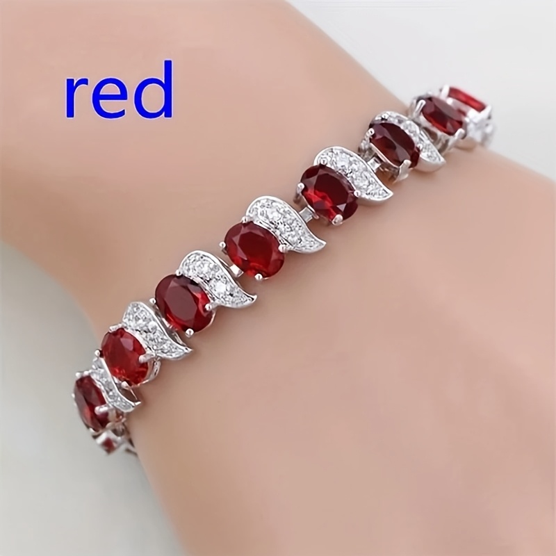 TEMU Fashionable Luxury Synthetic Zirconia Women's Tennis Bracelets In A Of Colors For Women's Elegant Charm Jewelry Suitable For Parties And Gifts
