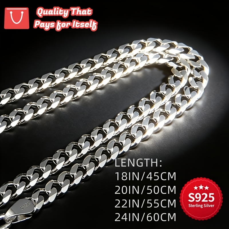 925 Sterling Silver Cuban Link Chain Necklace, Unisex