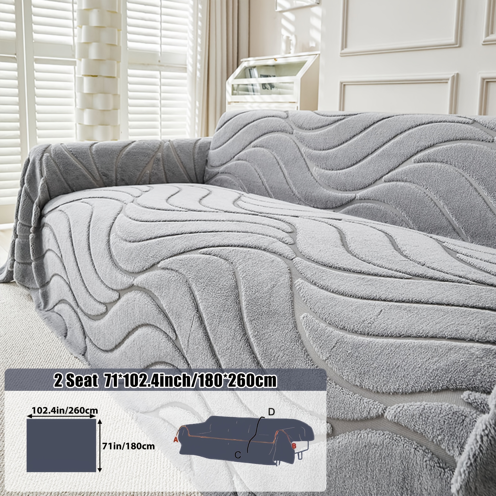 TEMU 2026 Velvet Sofa Cover Full Enclosed Design, Easy Thick Warm Non-slip Sofa Blanket For Autumn And Winter