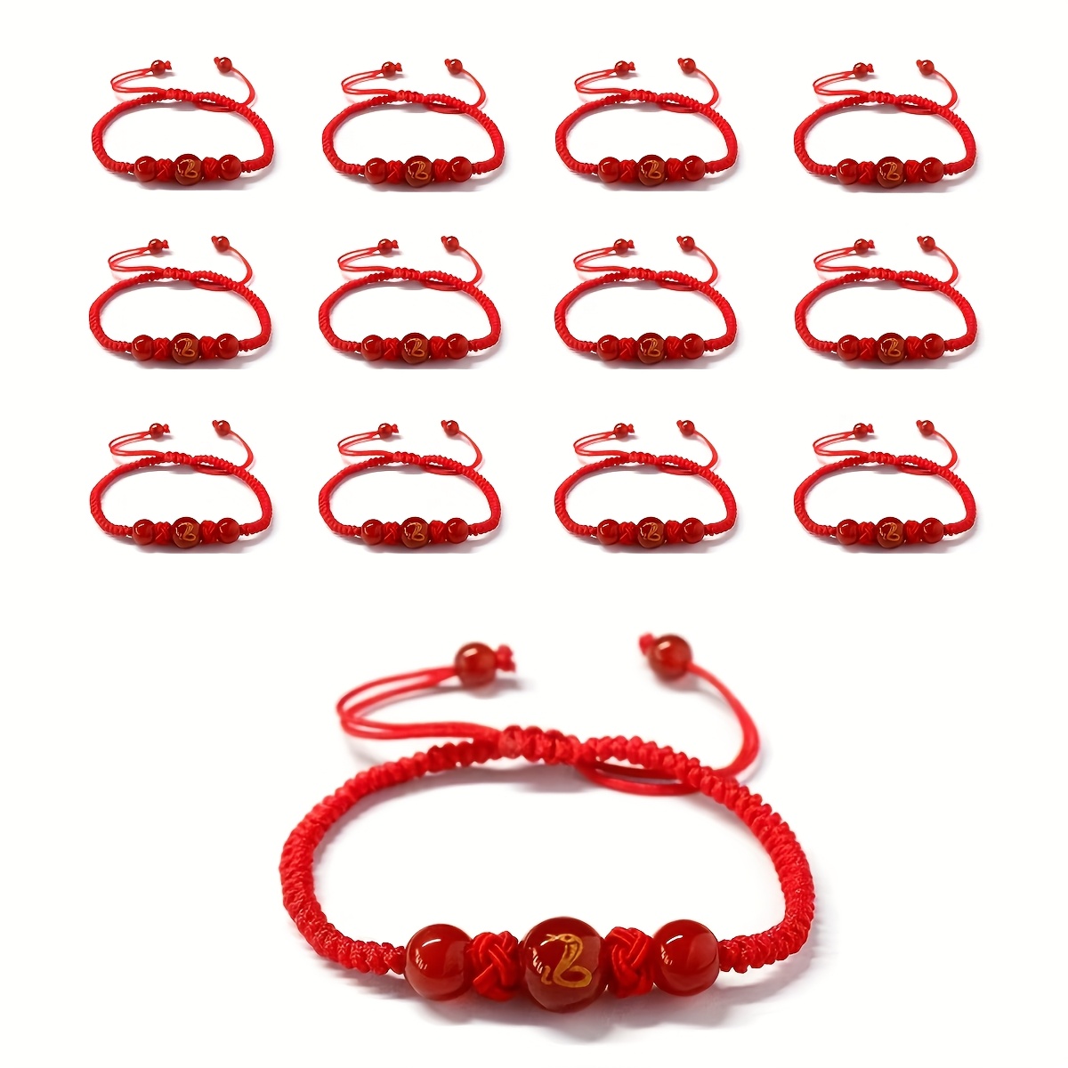 

6-pack Vintage Chinese Style Red Beaded Snake Bracelets, Handmade Woven Jewelry Set, , Ideal For New Year Celebrations And Party Favors, Gift