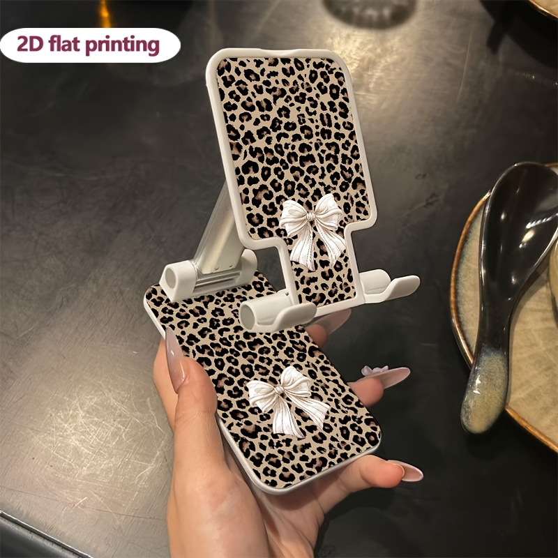 TEMU Leopard Bow Pattern Foldable Phone Holder Portable Adjustable Extended Mobile Phone Holder Lift Telescopic Holder Suitable For Mobile Phones And