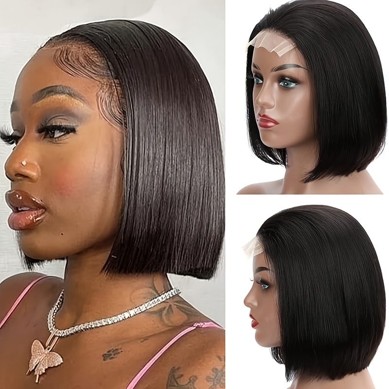 TEMU Short Bob Wig Human Hair 5x5x1 T Part Lace Front Wig, Human Hair For Women Middle Part Bob Wig, Human Hair 8 10 12 14 16 Inch 180% Density